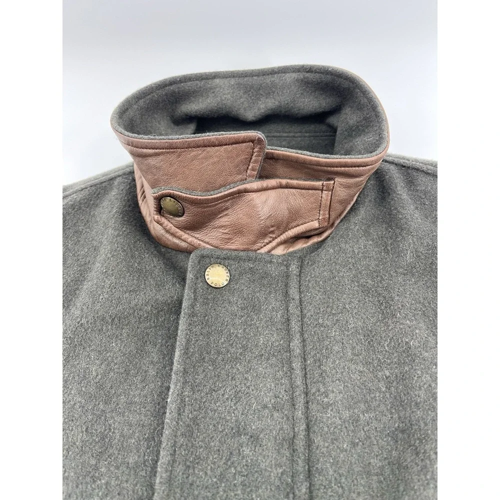 Polo Ralph Lauren Loden‎ Green Mens Leather Trim Insulated Wool Coat Jacket XL